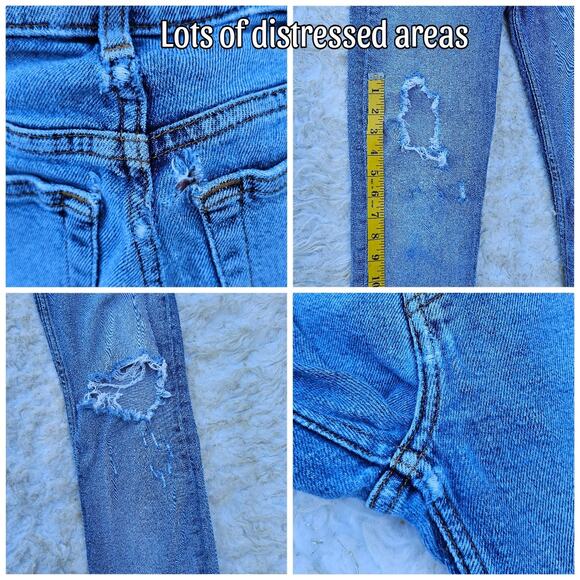 Size 24 Crop Jeans High Rise Ankle Re/Done Distressed Stretch Denim Button Fly - Picture 7 of 11